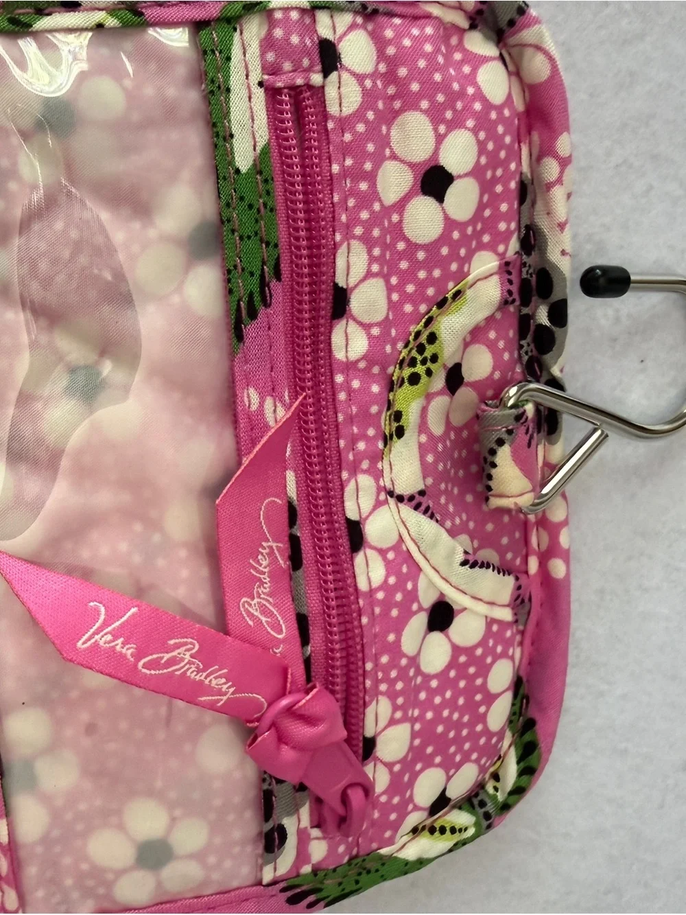 Vera Bradley Pink Quilted Floral Cosmetic Case with Green Leaves